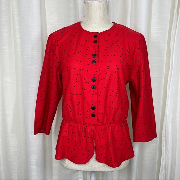 Vintage long sleeve peplum square dots blouse - Picture 2 of 8